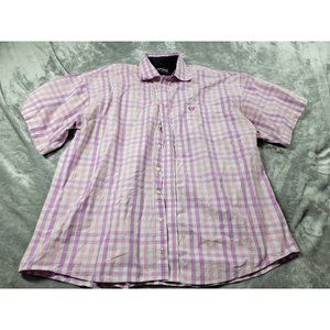 Panhandle Mens Short Sleeve Button Up Shirt pink purple gingham check plaid sz L